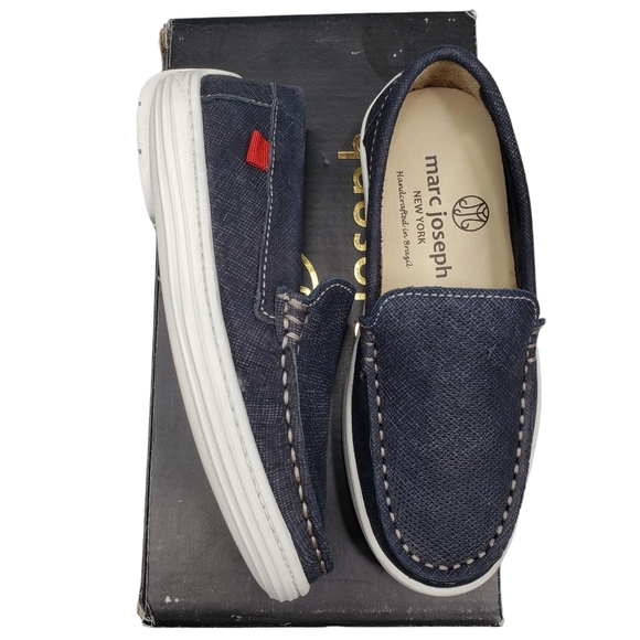Marc Joseph | NIB Leroy St Navy Jeans Perforated Leather Loafers Boy's 10.5 - Picture 2 of 13
